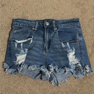 Distressed Blue Denim Shorts